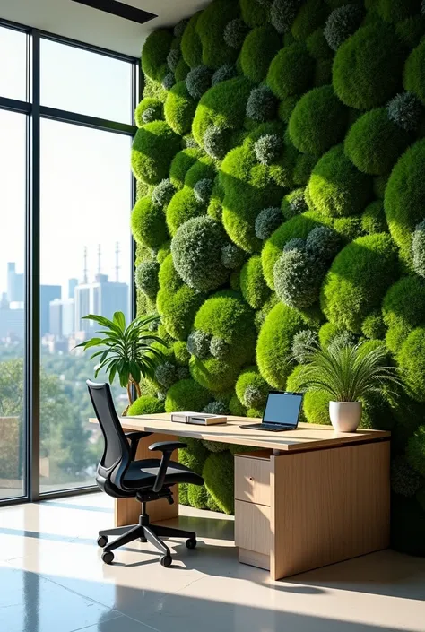 To be shown in the office with a wall of moss the desk and work chair