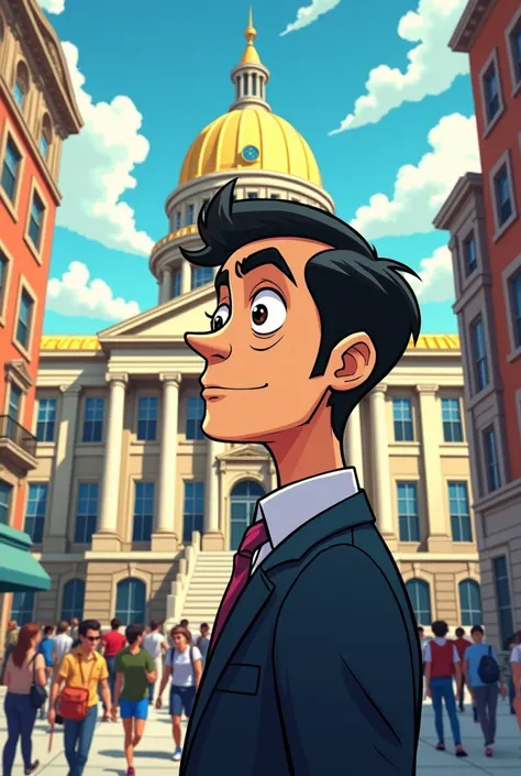 thin man, Black hair who is an animated City Hall Watcher