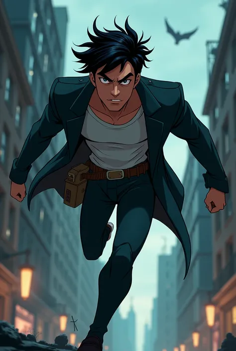 thin man, Black hair who is an animated vigilante