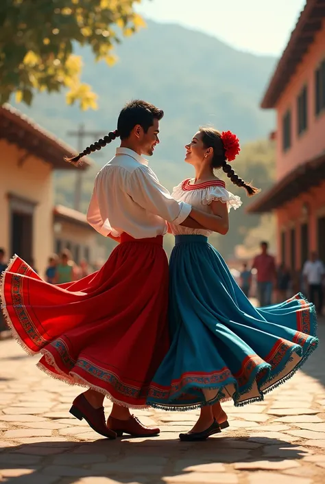  couple of dancers dancing Cueca, Traditional dance of the Country of Chile  