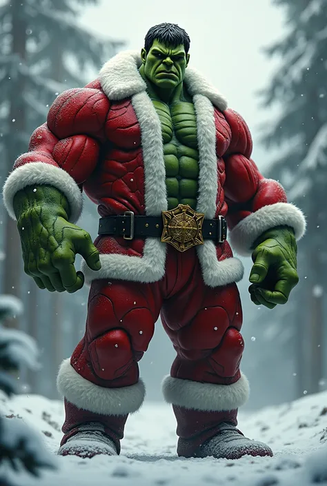 Hulk dressed as Santa Claus 
