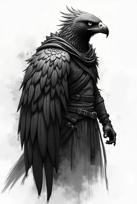 Sketched for t-shirt on black and white,
Witcher with Eagle head 