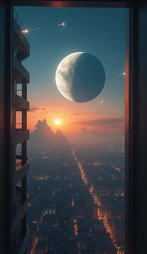  of a top floor of the city ， The investigators were leisurely picking up coffee 。 The astronaut working in space didnt know what happened ， The moon appeared during the day ，. Countless meteorites flew back to Earth ， While she was looking down at the cit...