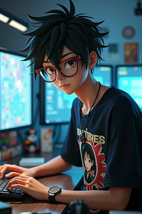 Create a male character who knows computer science and who is Otaku
