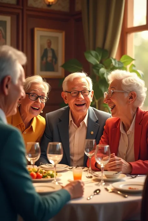 Happy older adults thinking about eating in a restaurant