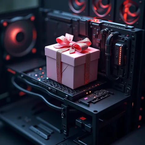 Create a gift box coming out of a Gamer computer