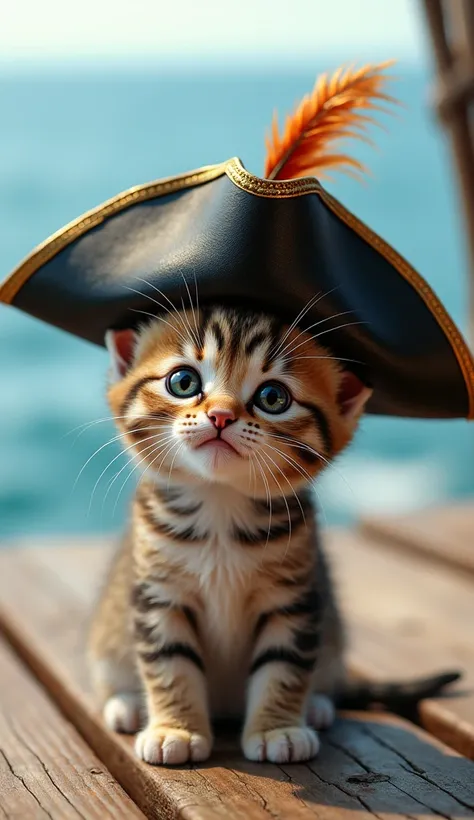 Kitten wearing a pirate hat