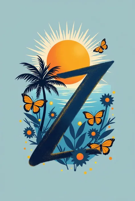  Create a nominative logo for the bikini brand Zenite the handwritten font, emphasizing Z .  The design must be different and iconic ,  integrating a stylized sun and sea and butterflies in a harmonious way.  The shapes must be modern and fluid ,  conveyin...