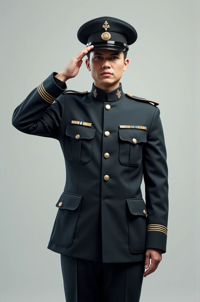 A civil guard in operational uniform giving the military salute