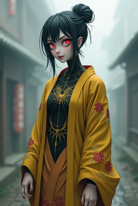 I was thinking like half spikera half woman with a pattern on its spider part like a Black widow  You can even make her cartoony if you want Her spider part can be black, with a yellow or red pattern on her abdomen, she can wear a tradicional kimono, kimon...