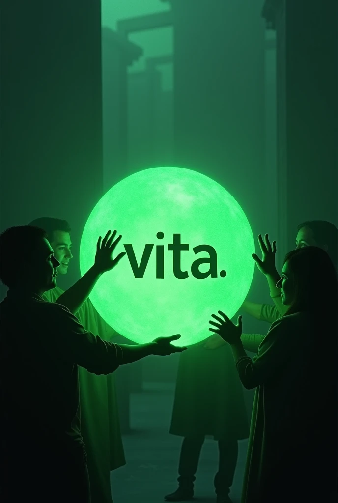 people pass from hand to hand a glowing ball in which the Vita lettering is green 