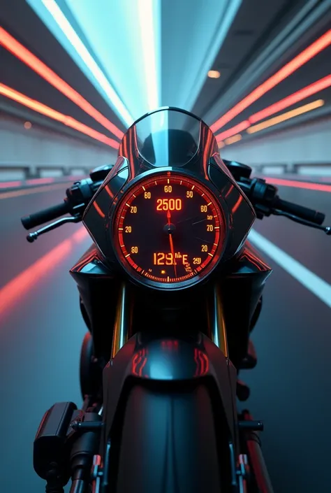 An sport motorcycle speedometer showing 2500 km/h