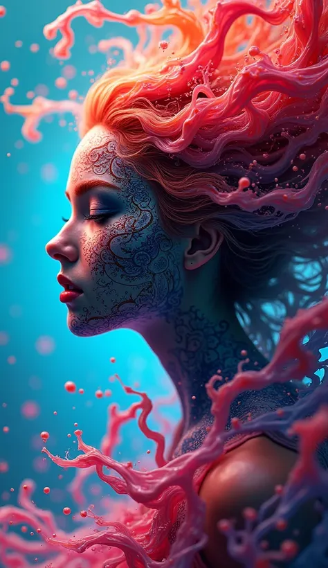 Capture the spirit of wind with liquid ink unfreezing into a whirlwind of pointilism, traversing a spectrum of multiple random colors, 4k concept art, extreme detail, intricate, luminescent glowing canvas, motion, dynamic, sharp glossy focus, create a perf...