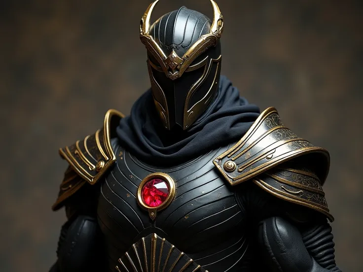 Male figure, Ranger Branco, black ranger helmet with gold crown detail and details of black lines and ruby crystal, shoulder pads,  full body, unique figure. 