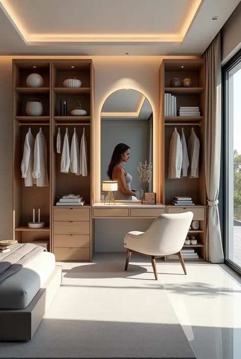 Generate for me an image of a womans dressing room in a modern realistic house 