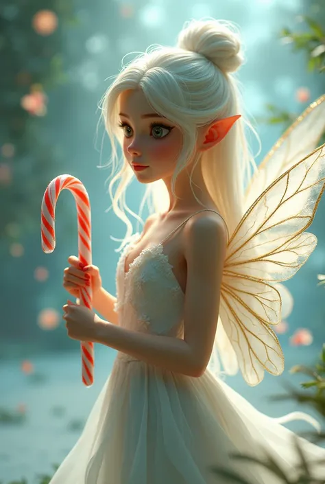  A beautiful perfect realistic photograph highly detailed 3D 8k impaint magnificent ethereal fantasy of a fairy holding a candy cane, translucent wings 
 High resolution , Ultra HD,  best quality 