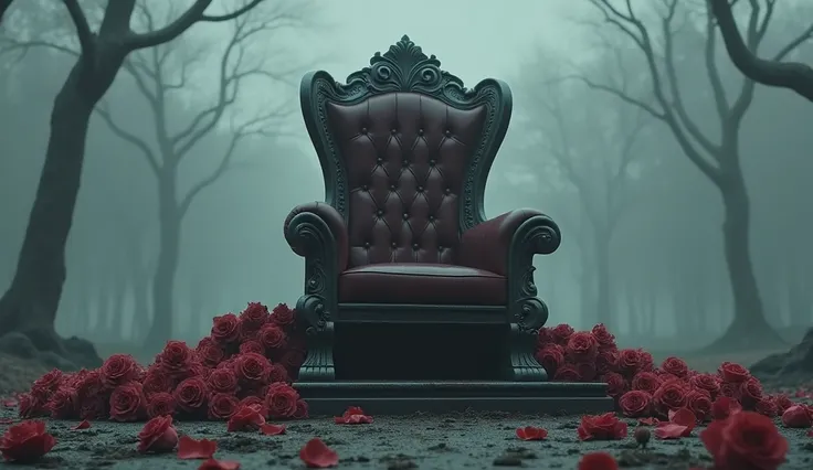  An empty throne surrounded by wilted roses, symbolizing the relinquishment of power .