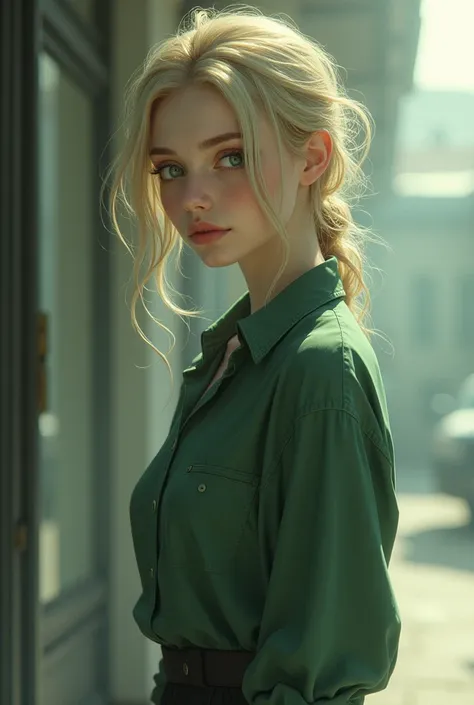  Annely seemed almost invisible in her human form ,  with a subtle presence that made the eyes wander away from her unintentionally .  Her blond hair fell in disordered waves ,  generally attached in a practical way .  your green eyes ,  the only thing unu...