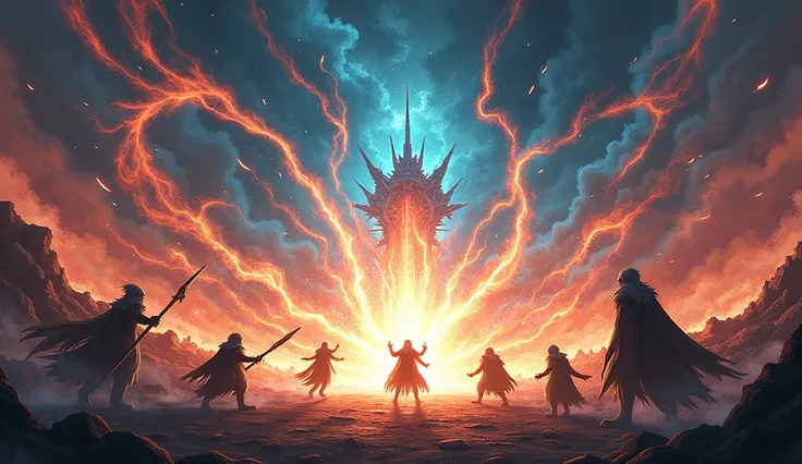 1.  Opening Scene - The Battle of the Guardians

Image 1 :
 A grand battlefield ,  with a dark, distorted landscape .  The sky is fragmented ,  with rays of light crossing temporal cracks .  Guardians of various shapes and sizes are in combat, intense magi...