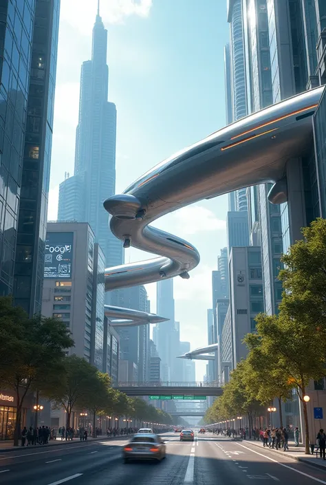 Futuristic city with flying cars 