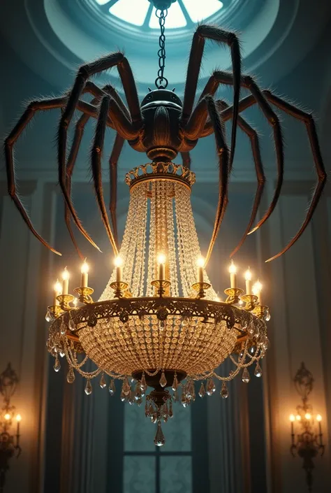 A spider on top of a chandelier