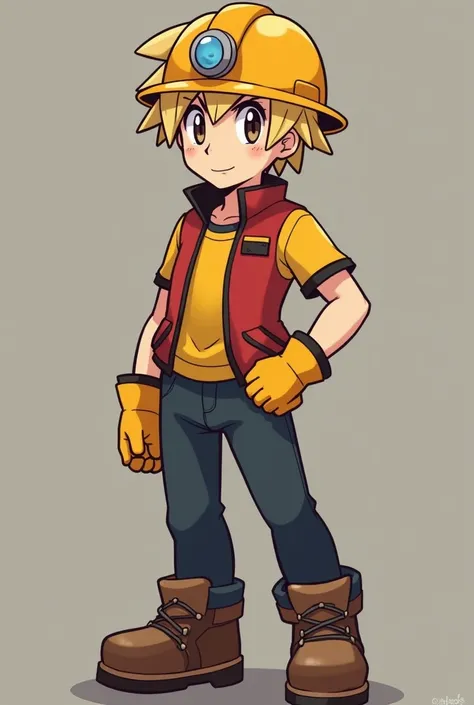 Pokémon trainer Cabello :  has short hair , messy and bright gold ,  which gives him a youthful and energetic appearance .
eyes: Her eyes are big and brown,  showing an air of determination and confidence .
outfit:  He wears functional attire suitable for ...