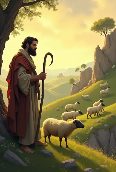 Create a scene from the parable of the lost sheep 