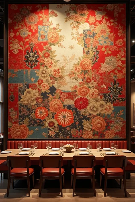 I want to create a painting using many brocade fabrics to create a large painting in a large restaurant I mean many separate pieces of fabric put together