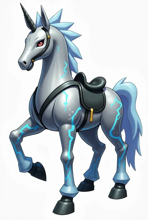 Please write the name of a Trojan horse virus Pokémon, with the dual typing of Electric/Steel, a silver metallic equine body with streaks of electricity, a saddle and a saddle horn on its back, and a harness with a set of reins and stirrups. It is known as...