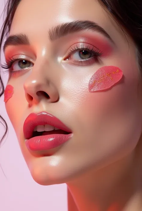 An image that has a lip smaker,  with color variations next to it ,  as if it were a makeup commercial