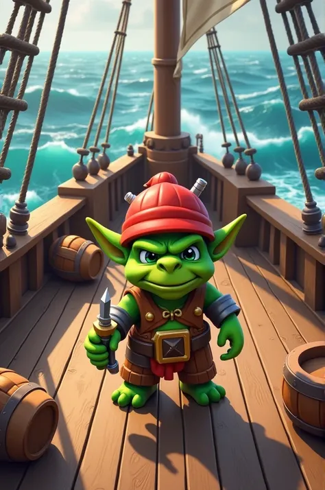 Clash Royale Goblin on a ship View from above
