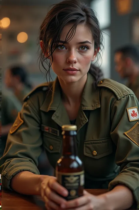 Soldier male female drinking beer