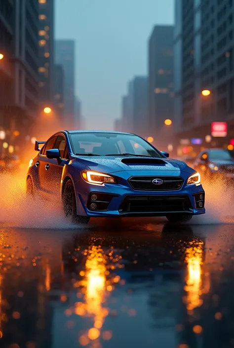 Subaru car in RAIN FROM SUNSET FROM OBLIQUE 