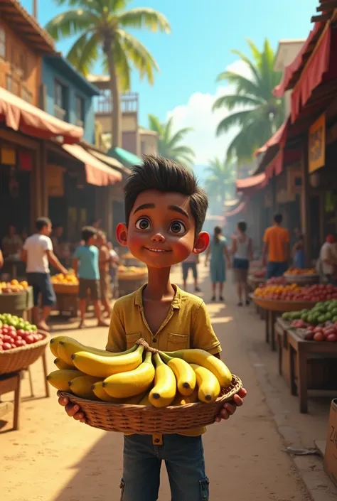 A boy selling bananas at an open market in northeastern Brazil 3d