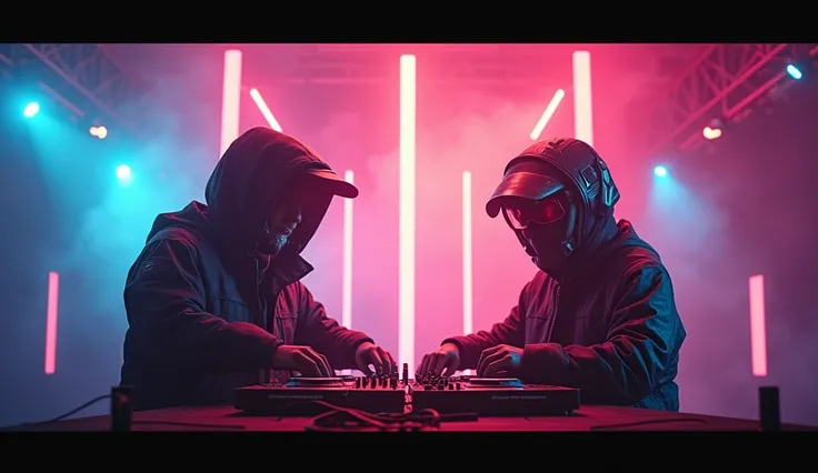 YouTube Thumbnail for video of Trance Music Futuristic Cyberpunk helmet DJ Booth VS BIG Room Music Cyberpunk helmet DJ Booth, Epic, Cinematic Optical flare lights, split Screen by a Thunder, Sport Style broadcast, Grunge