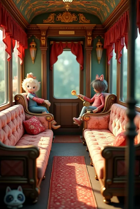  Train as if out of a storybook from the inside with a four-seated seat