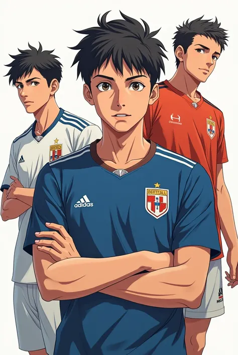 anime boy, teen, mature, soccer uniform, each image a different player