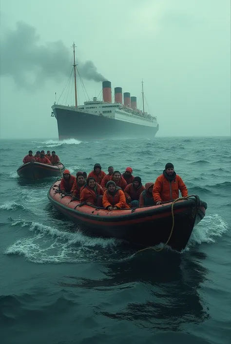 The lack of sufficient lifeboats on board contributed to the massive loss of life. Vascos de antes" , wide shot showing the lifeboats struggling to stay afloat, hyper-realistic, photo-realism, cinematic style --ar 9:16"

