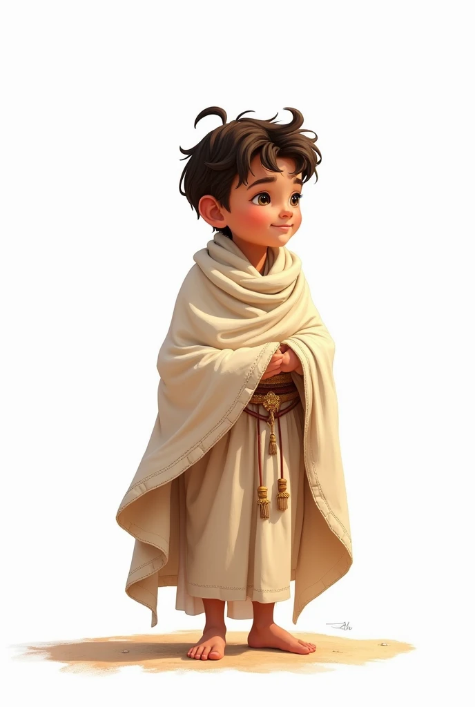 Drawing of a male boy with a blanket how they dressed in ancient times animated on a white background