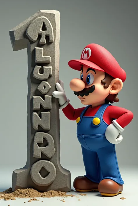 image of Mario Bros next to the name of Alejandro written with stone
