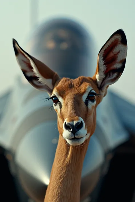 Head and neck of a gazelle in a military fighter