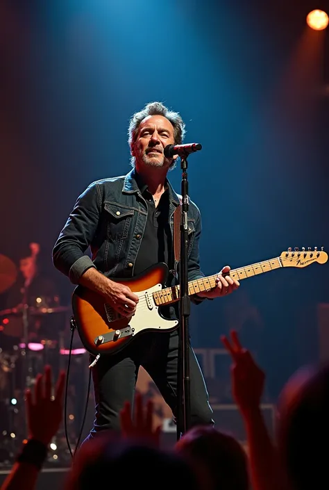 Bruce Springsteen singing on stage singing with Diré Straits
