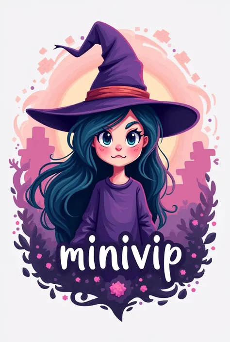 Minecraft serwer logo witch text "MiniVip" (pink colors)
