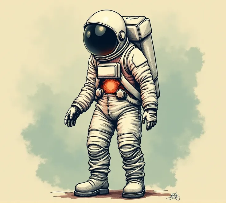 A creative detailed rough brush pen sketch style illustration of a retro coloring of an astronaut body with soul trying to leave the body 