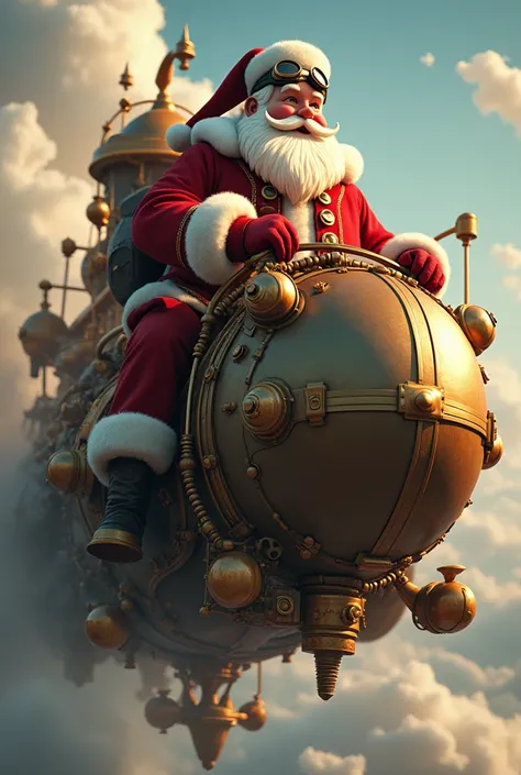 Santa Claus on a steampunk airship