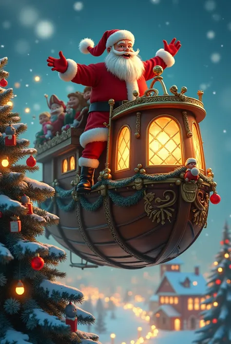  Santa Claus on an airship in New Year style,Christmas tree toy 