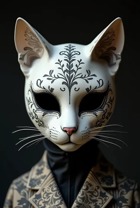 Victorian cat mask for human, with japanese black decorations without whiskers, no person and no background 