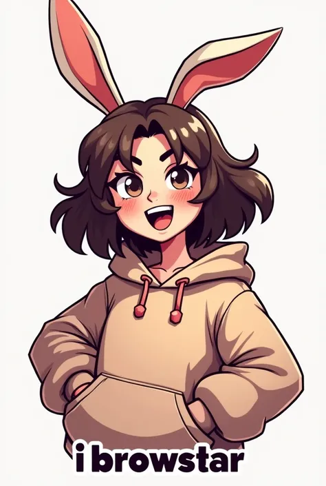 Create me a mascot logo where the mascot is a gamer girl with rabbit ears, sweatshirt and underneath it has the letters "I browstar" 