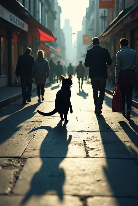 cat shadow on the street where there are people, but the cat itself will not