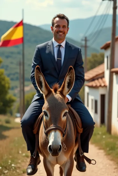 Pedro Sanchez the president of Spain riding a donkey